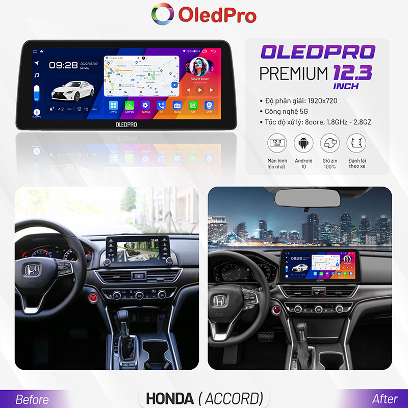 Màn Hình Android OLEDPRO Premium 12.3 inch Cho Xe Accord