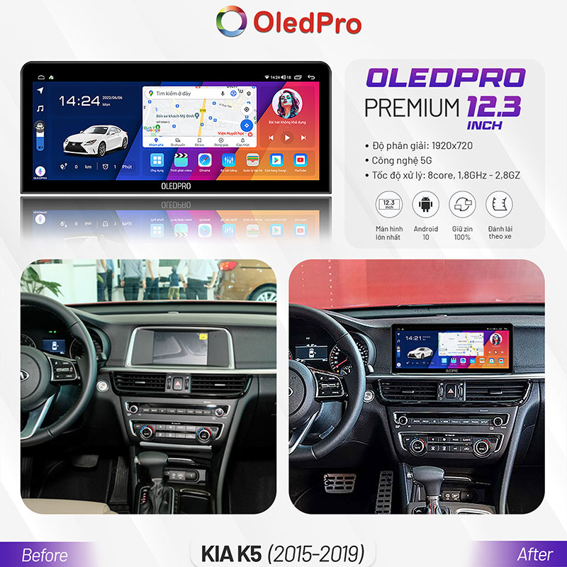 Màn Hình Android OLEDPRO Premium 12.3 inch Cho Xe KIA K5 ( 2015 2019)