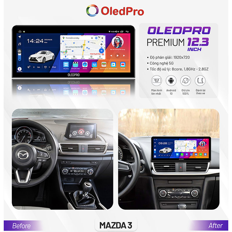 Màn Hình Android OLEDPRO Premium 12.3 inch Cho Xe Mazda 3
