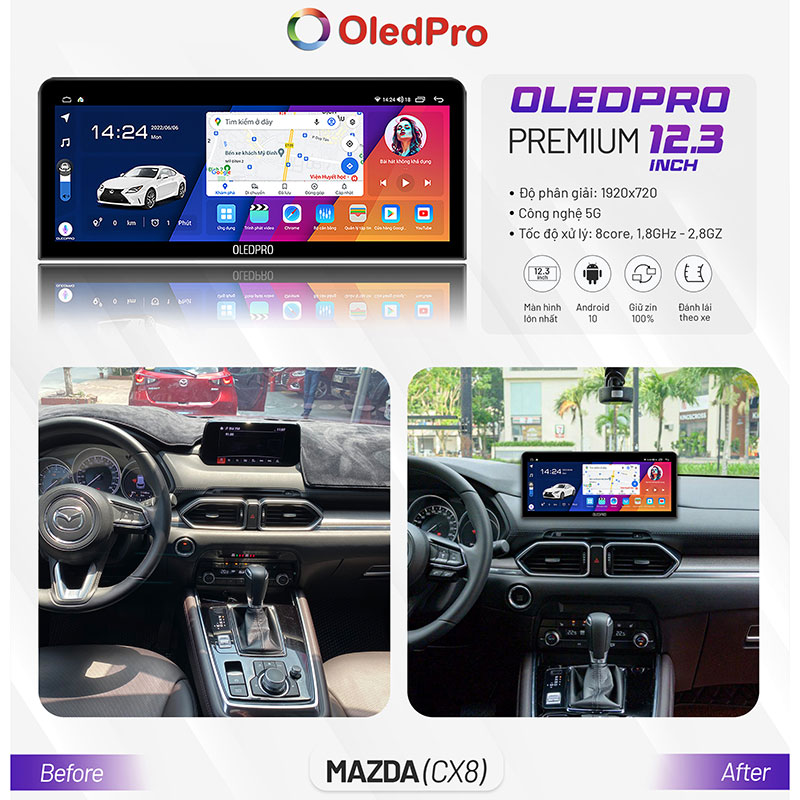 Màn Hình Android OLEDPRO Premium 12.3 inch Cho Xe Mazda Cx8