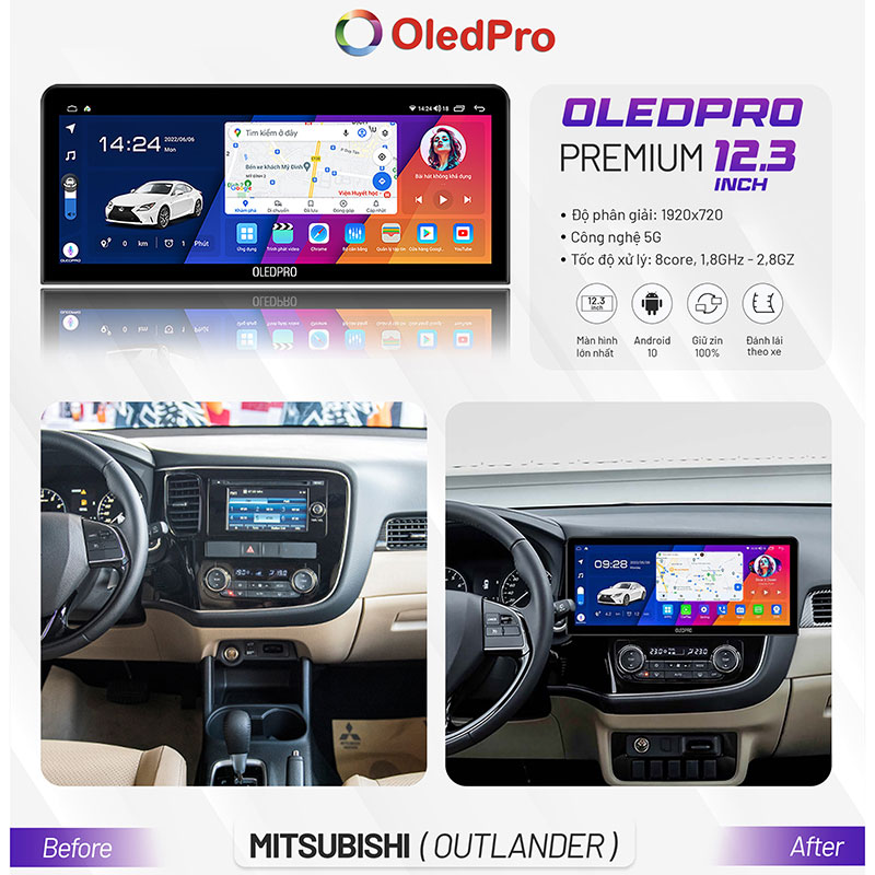 Màn Hình Android OLEDPRO Premium 12.3 inch Cho Xe Outlander