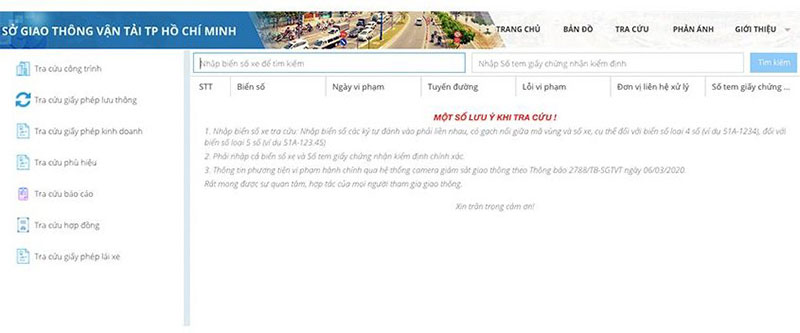 Truy Cap Vao Muc Tra Cuu Vi Pham Tren Website So Giao Thong Van Tai
