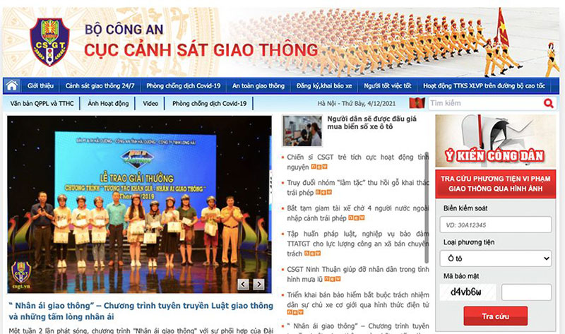 Truy Cap Vao Website Cua Cuc Canh Sat Giao Thong